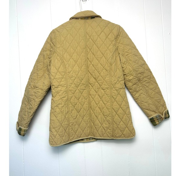Vintage LL Bean Quilted Khaki Plaid Insulated Barn Coat Size Small - Picture 2 of 12